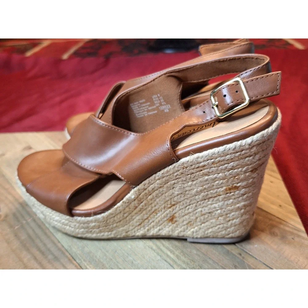 American Eagle Tan Faux‎ Leather Espadrille Wedge Sandals Women Size 8 159833